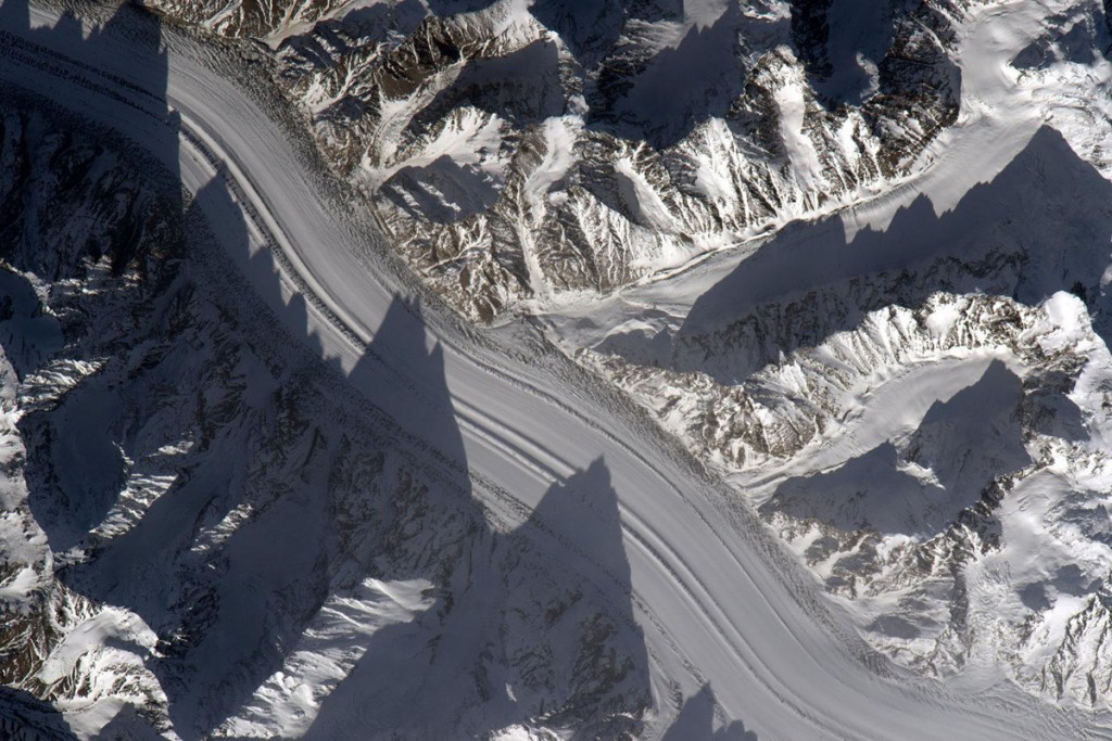 Glaciers in Tajikistan seen from space.