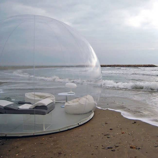 The transparent tent can be set up anywhere, but take care, it doesn't float.