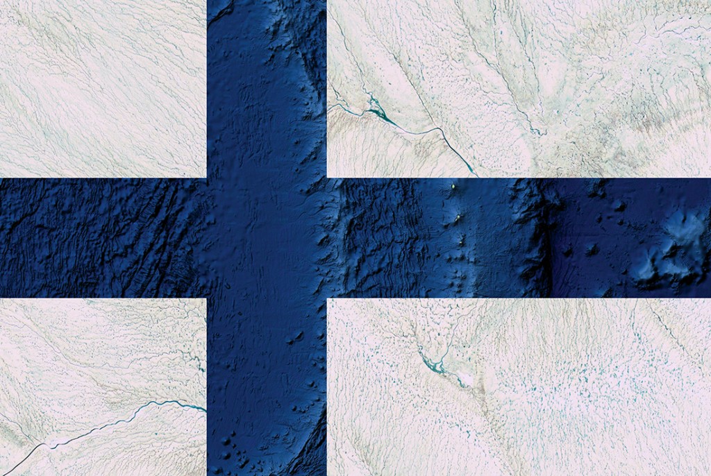 Finland flag. Satellite photography from Greenland, Oceania