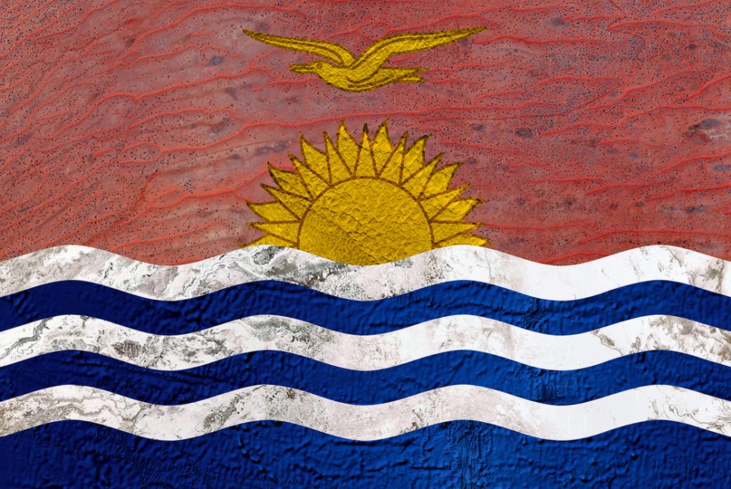 Kiribati's flag. Kiribati is an island republic in the central Pacific. Go search for it on a map!