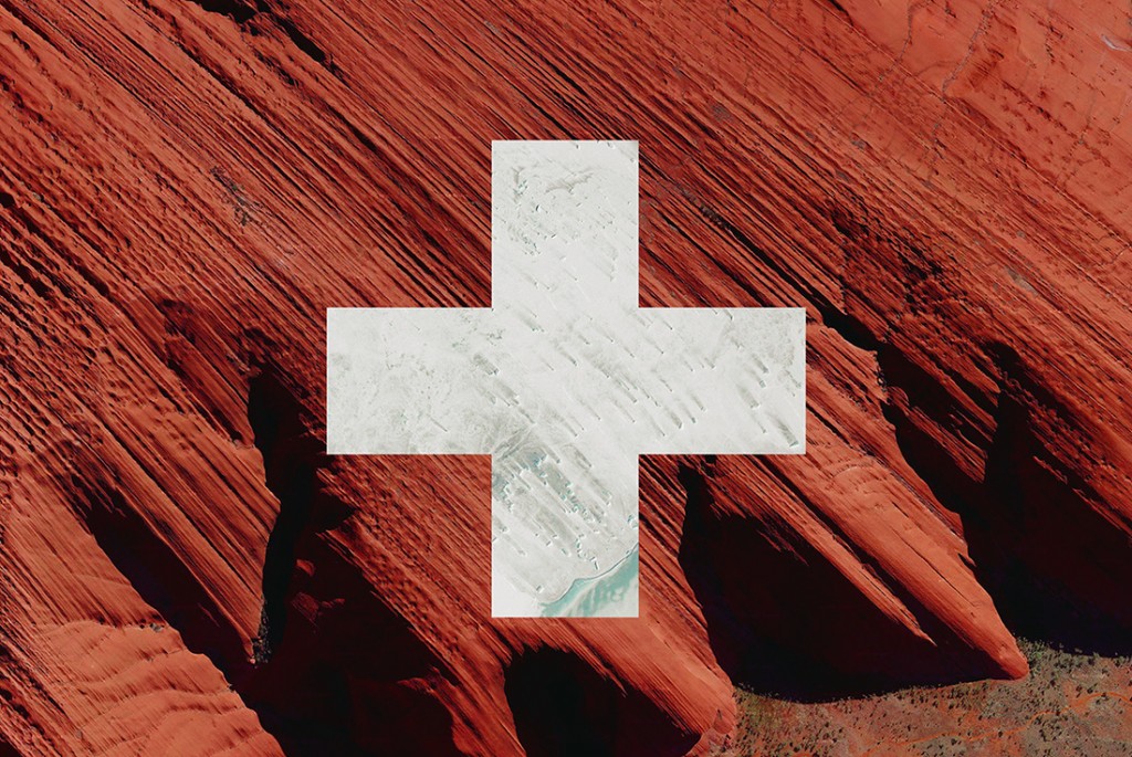 Swiss flag - satellite photography: Australia, Antarctica