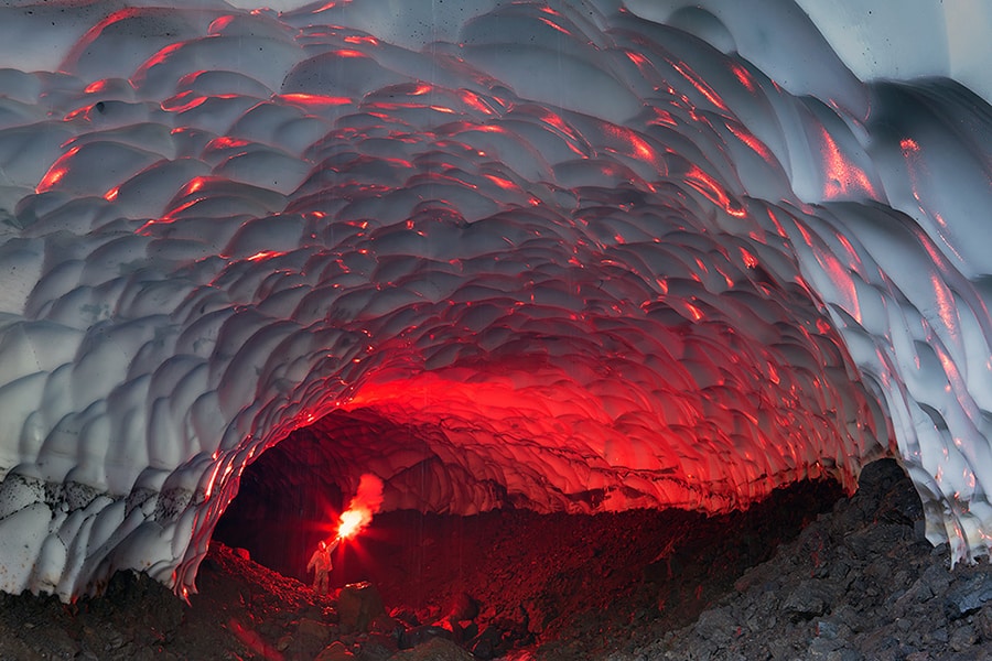 Snow cave on the slopes of the volcano Mutnovsky. Photo © Denis Bud'ko