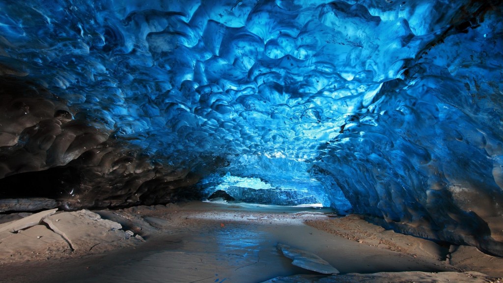 The spectacular cave was carved by the melting icewater.